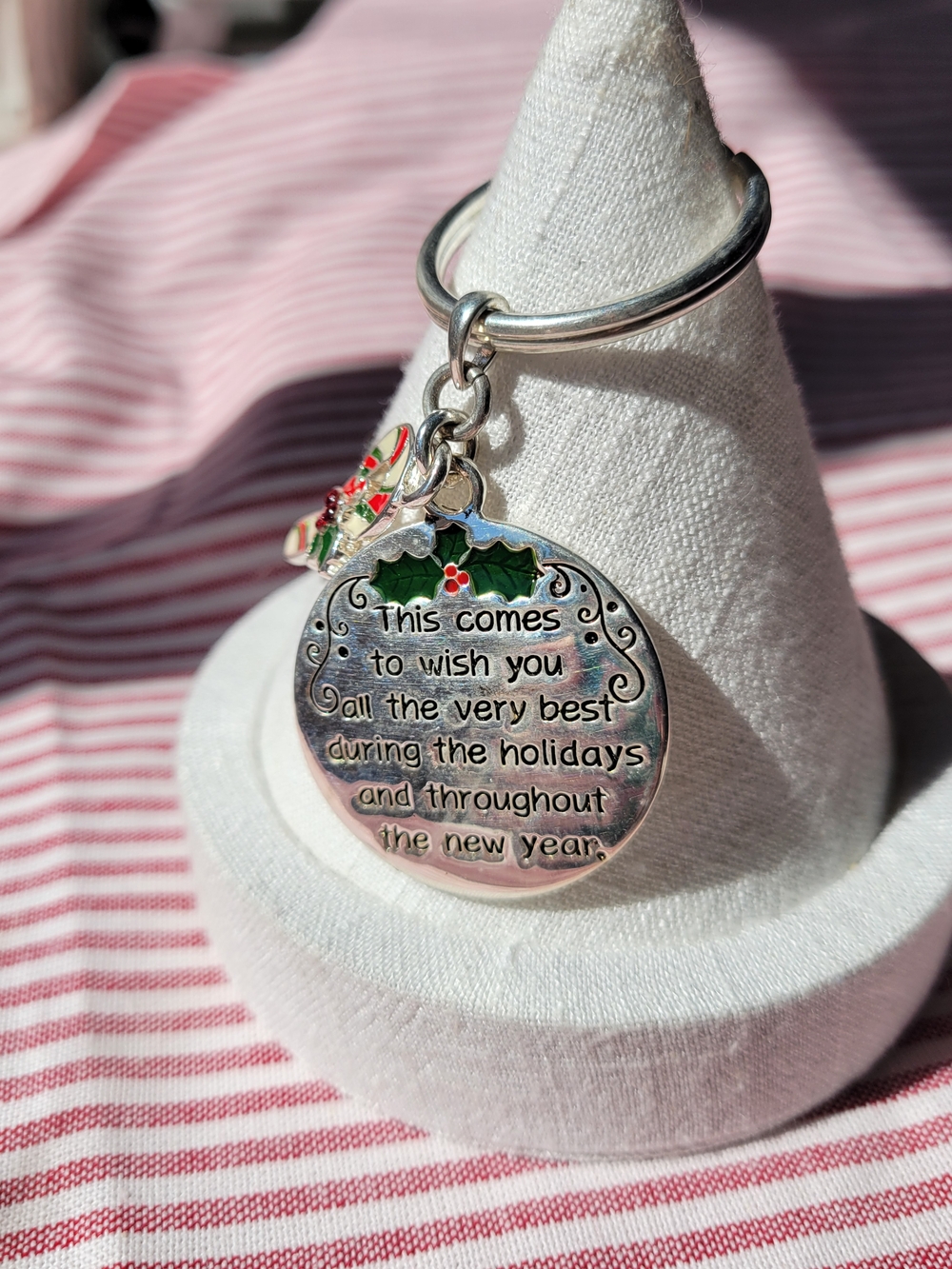 Holiday Keyring with Candy Cane Charm